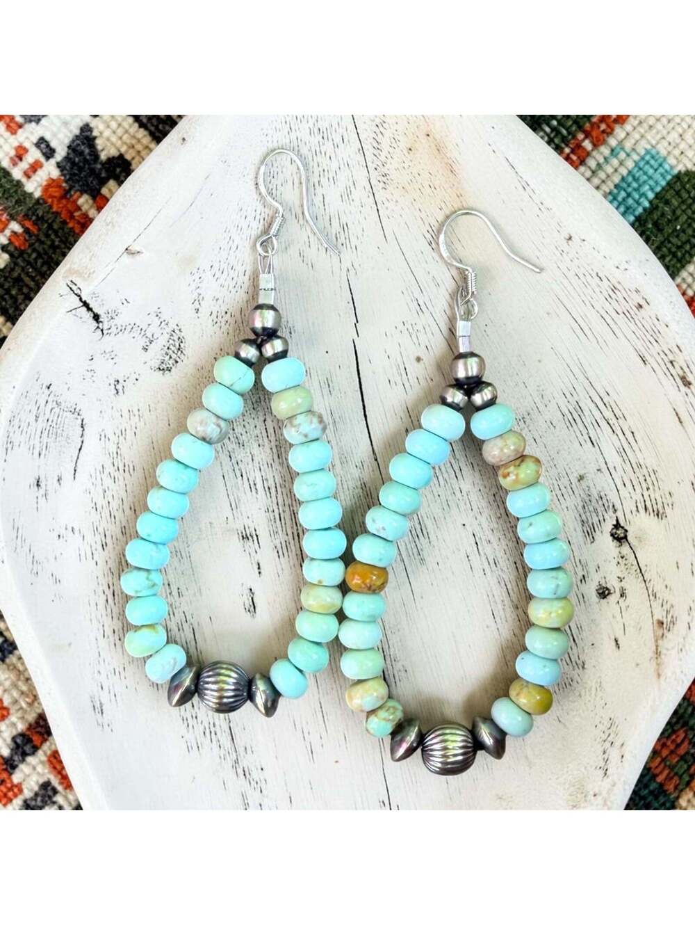 3.25" Turquoise Teardrop Earrings w/ 4-8mm Sterling Pearls